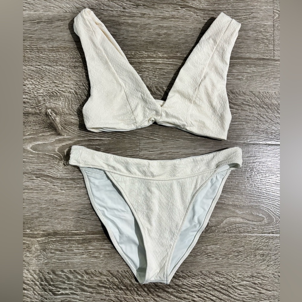 Revel Rey Abigal Bikini Top and Bottom in Cream Snake, Size M, L - Picture 2 of 6